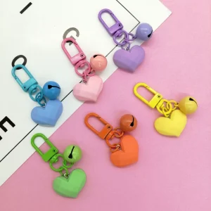 Fashion Candy Color Keychain Cute Heart and Bell Combination Keychain Women’s Purse Accessories