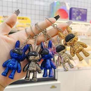 Fashion Cartoon Anime Space Rabbit Keychain Plastic Astronaut Space Robot Keyrings Couple Backpack Doll Pendant Keychain