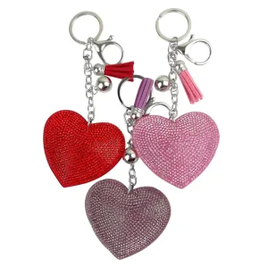 Fashion Cartoon Rhinestone Heart Carabiner Keychain Canvas Tassel Holders Crystal Key Charm Bag Car Pendant Gift