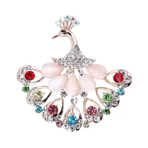 Fashion Cat Eye Stone Colorful Rhinestone Alloy Peacock Open Screen Brooch Pin Corsage Clothing Accessories