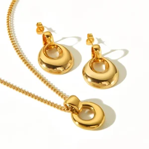Fashion Chain Set O Chain 18K Gold Plated Jewelry Earrings and Pendant for Women