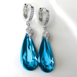 Fashion Charm Blue Water Drop Design Cubic Zirconia Earring Women Wedding Sparkling Silver Plated Drop Earrings