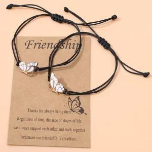 Fashion Charm Enamel Butterfly Couple Friendship Woven Adjustable String Bracelet Fine Jewelry Alloy Unisex Gift Factory Custom