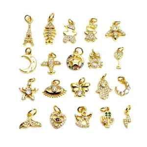 Fashion Charm Micro Inlaced Zircon Gold Plated Star Moon Accessories Pendant for Bracelet and Necklace Jewelry