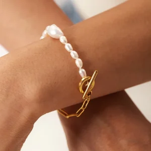 Fashion Charm Nature Freshwater Pearl Bracelets Women Stainless Gold Bangle Fine Jewelry Bracelets & Bangles