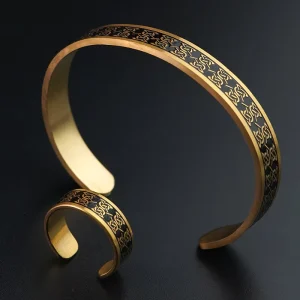 Fashion Charm New Style Custom Stainless Steel Enamel Bracelets PVD 18K Charm Ring Gold Bangles Jewelry Set