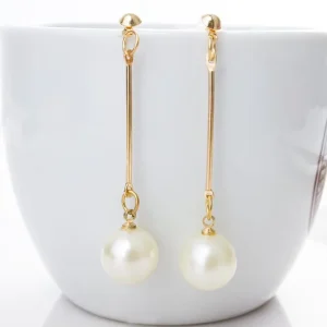 Fashion Charm Pearl Dangle Earrings for Women Long Earrings Chain Gold Plated Pearl Drop Earrings Daily Wear Jewelry