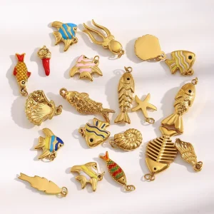 Fashion Charms for Jewelry Making Sea Animal Pendants Charms Enamel Gold Plated Stainless Steel Jewelry Accessories