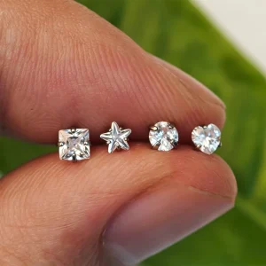 Fashion Children’s Women Stainless Steel Wedding Body Piercing Jewelry Star Heart Round Square Zircon Tragus Cartilage Earrings