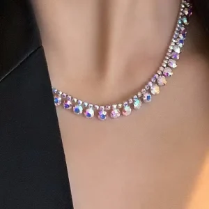 Fashion Choker Bling Bling Women Trendy Elegant Colorful Chain Gem Stone Necklace