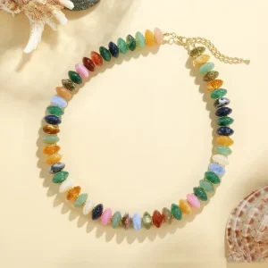 Fashion Chokers Necklaces Colorful Gemstone for Women Rainbow Resin Beads Chunky Necklace Summer Vacation Jewelry
