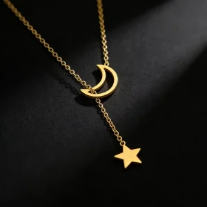 Fashion Chokers Necklaces Moon Star Tassel Necklace Stainless Steel Jewelry for Women Ready to Ship