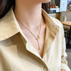 Fashion Chokers Necklaces Trendy Moon Star Lariat Necklace Stainless Steel Jewelry for Daily Wear Ready to Ship