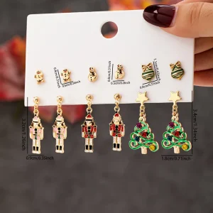 Fashion Christmas Boot Pendant Earring for Women Featuring Christmas Tree Gingerbread Man Santa Claus Snowman Earrings Set
