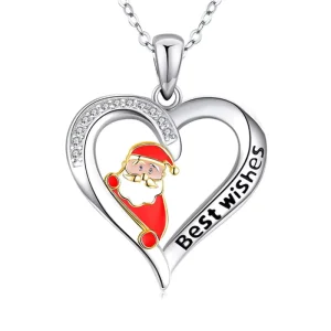 Fashion Christmas Gift Accessories Light Luxury Oil Dripping Santa Claus Shining Zircon Heart Pendant Necklace Gifts for Women
