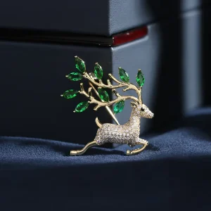 Fashion Christmas Jewelry Zirconia Brooch for Women Handmade Christmas Reindeer Pin Brooches