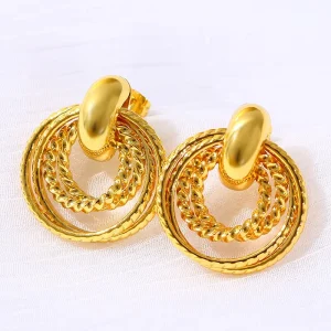 Fashion Chunky Beaded Hoop Earrings Elegant Hoop Earrings 18k Gold Plated Stainless Steel Fine Jewelry Earrings