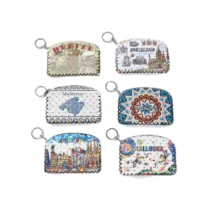 Fashion City Print Keychain Coin Purse Custom Landmark Mini PU Leather Zipper Clutch Travel Souvenir Wallet