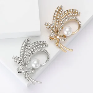 Fashion Classic Brooch Lapel Pin Women Simple Jewelry Corsage Plant Brooch Pearl Rhinestone Wheat Brooch Pin