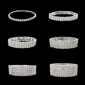 Fashion Classic Fully Paved Stretch Bracelet Womens Fashion Minimalist Design Multi row Claw set Chain Bracelet