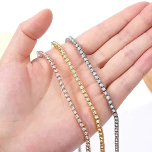 Fashion Clear Crystal Diamond Silver Gold Plated Chain Jewelry 3MM Tennis Chain Men Women Necklace