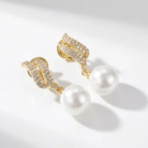 Fashion Clip on Earrings Non Pierced Earrings 18K Gold Plated Bridal Jewelry Nouveauté Pearl Earrings Women’s Accessories