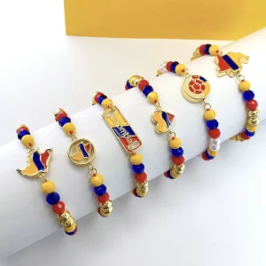 Fashion Colombia Flag Map Design Color Charms Adjustable Red Blue Yellow Beads Bracelets for Women