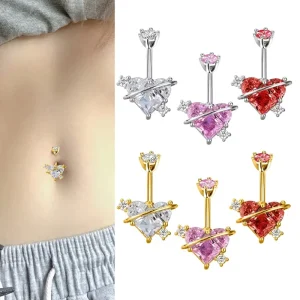 Fashion Color Heart-shaped Navel Umbilical Ring Earrings Stainless Steel
