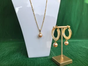 Fashion Colored Pearl Pendant Big Earrings and Necklace Set 18k Gold Jewelry
