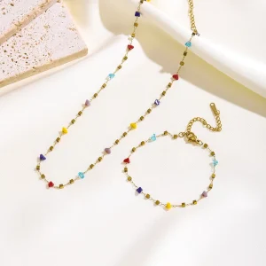 Fashion Colorful Bead Necklace Irregular Gemstone Beaded Bracelets Temperament Light Luxury Jewelry Sets for Women