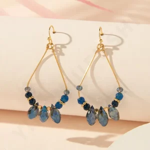 Fashion Colorful Crystal Bead Tassel Drop Earrings Teardrop Shape Dangle Earrings for Women Seaside Party Jewelry Present