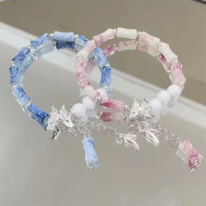 Fashion Colorful Crystal Beaded Butterfly Bracelet with Glass Beads Bamboo Knot Unisex Jewelry Gift Bracelet