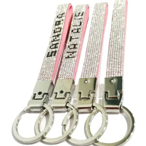 Fashion Colorful Metal Keychain with Rhinestone Wristlet Keychain with Custom logo