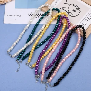 Fashion Colorful Natural Freshwater Pearl Zinc Alloy Beads Silver Plated Necklace for Women