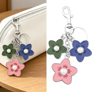 Fashion Colorful PU Leather Flower Keychain for Women Handbag Bag Charms Pendant Gift