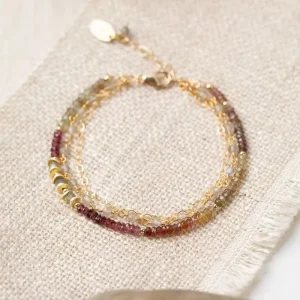 Fashion Colorful Tourmaline Beaded Bracelet Natural Stone Bangle with Geometric Pattern for Party Wear