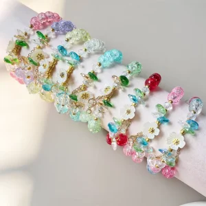 Fashion Colorful Women Girls Crystal Flower Pendant Bracelet Korean Sweet Crystal Pendant Tassel Friendship Bracelet