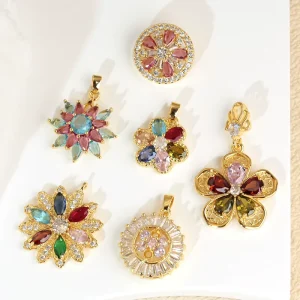 Fashion Colorful Zircon Flower Charms Flower Pendant Accessories for Necklace DIY Jewelry Making