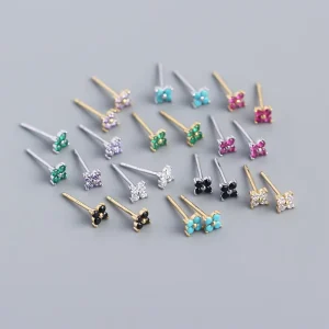 Fashion Colorful Zircon Mini Stud Earring Set 925 Silver Anti allergy Charm Women High quality Life Flower Jewelry