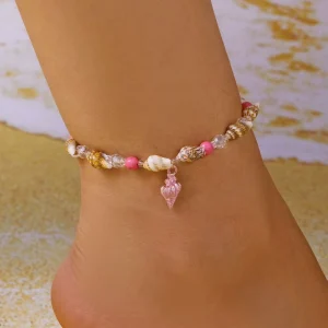 Fashion Colourful Waterproof Crystal Boho Shell Bracelet Beach Anklet Natural Stone Beads Starfish Bracelet Gift for Women Girls