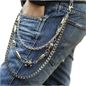 Fashion Cool Skull Alloy Waist Body Chain Trendy Decorative Men’s Punk Layer Hip Hop Jeans Anniversary Body Jewelry