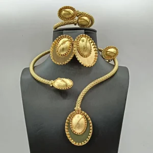 Fashion Copper Alloy Jewelry Set Dubai Necklace Earring Bracelet Jewelry Set for Women