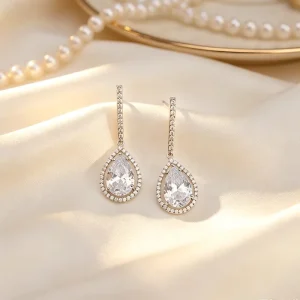 Fashion Copper Earrings Zircon Teardrop Dangle Earrings Chandelier Earrings for Women Tarnish Free Wedding Bridal Jewelry