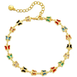 Fashion Copper Gold Plated 18k Anklets Bracelet New Design Trendy Colorful Glass Butterfly Anklet Chain Foot Jewelry Women’s