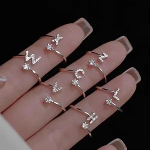 Fashion Copper Trendy Light Luxury Silver Plated A Z Letter Ring Female Niche Design Fashionable Ring with Open Index Finger