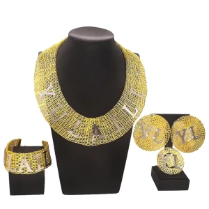 Fashion Costume Jewelry Name Letters Customized Jewelry Set 24K Gold Plated Vintage Ladies Wedding Gift