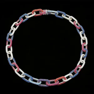 Fashion Costume Jewelry Rainbow Iced Out 925 Silver Link Necklace for Party & Daily Wear