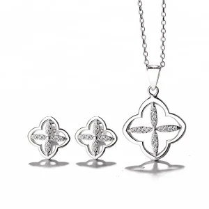 Fashion Costume Jewelry With CZ 925 Sterling Silver Four Leaf Clover Jewelry Set