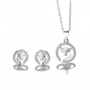 Fashion Costume Jewelry With CZ 925 Sterling Silver Fox Necklace Earrings Jewelry Set