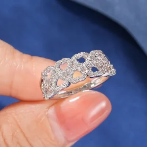 Fashion Costume Jewelry Zirconia 5A Copper Ring Hollowed Heart Design 14k Gold plated Trendy Versatile Everyday Wear